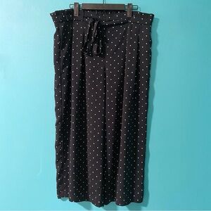 Adrienne Vittadini L Black White Polka Dot Elastic Waist Belted Wide Leg Pants